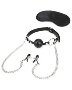 Ball Gag and Nipple Clamps Set
