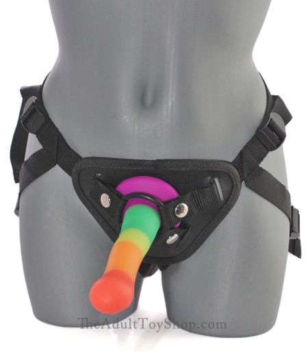 Rainbow Silicone Strap On Dildo