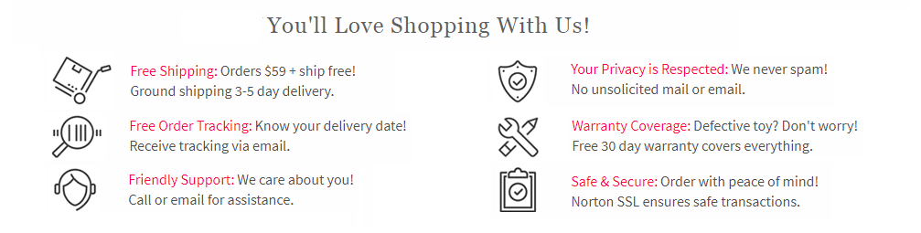 You'll love shopping with Us! Free shipping over $59, Discreet shipping, Discreet Billing